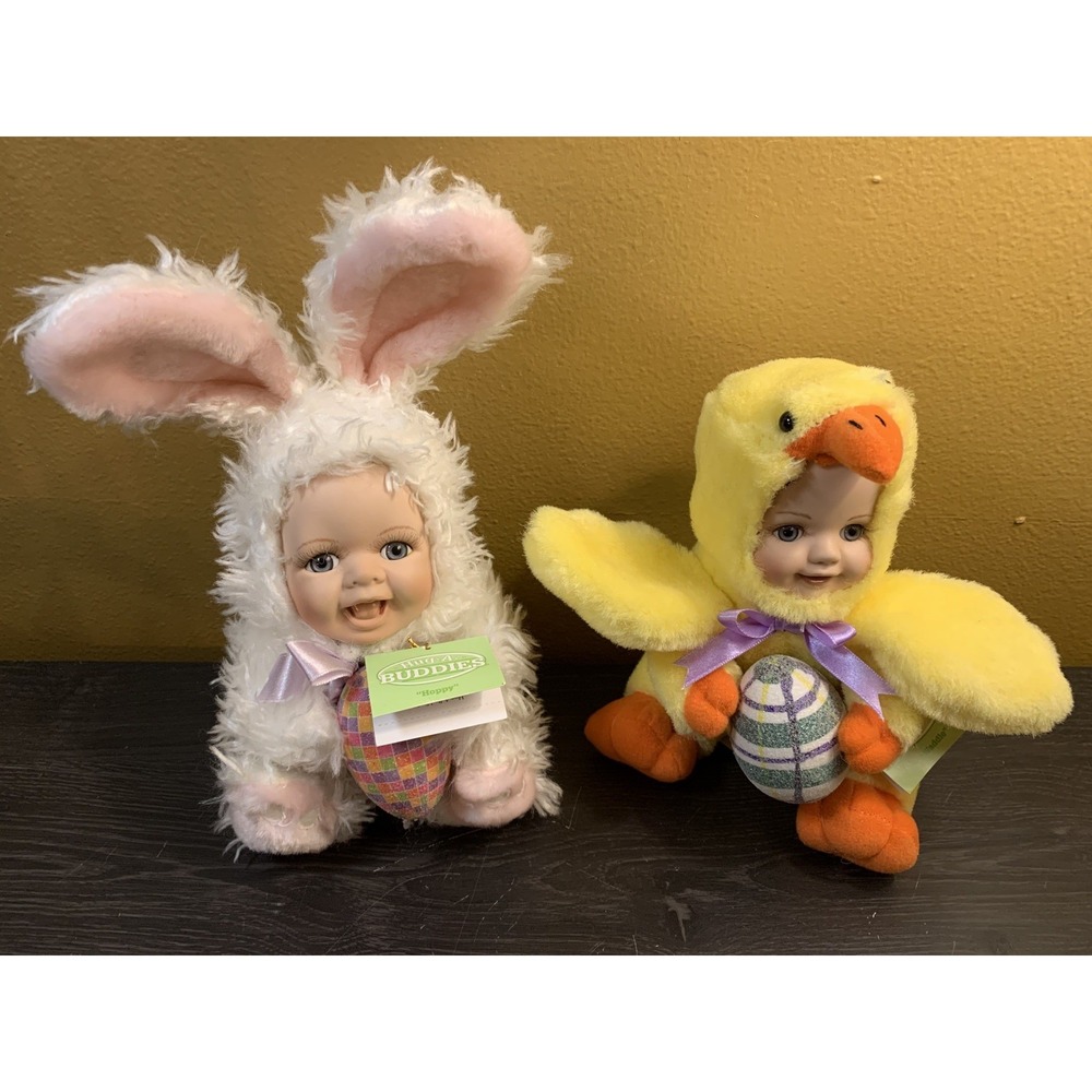 Department 56 Hug A Buddies Plush Waddle Hoppy Porcelain Baby Doll Duck Bunny‎